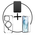 Akční set 3PACK iPhone 15 Pro černý - MagSafe peněženka + MagSafe kryt + ochranné sklo