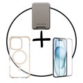 Akční set 3PACK iPhone 16 Pro zlatý - MagSafe peněženka + MagSafe kryt + ochranné sklo