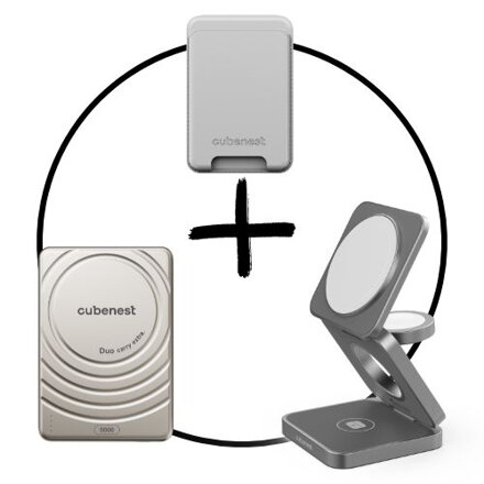 Akční set 3PACK - MagSafe nabíječka 3v1 šedá + MagSafe powerbanka UltraSlim + MagSafe peněženka