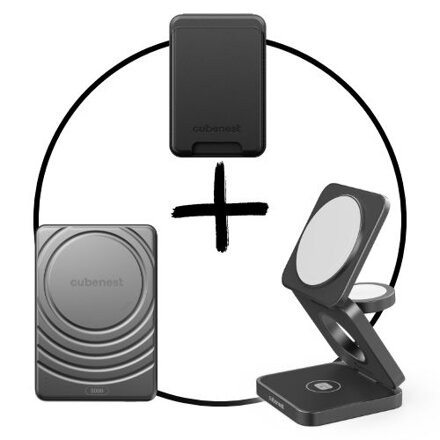 Akční set 3PACK - MagSafe nabíječka 3v1 černá + MagSafe powerbanka UltraSlim + MagSafe peněženka