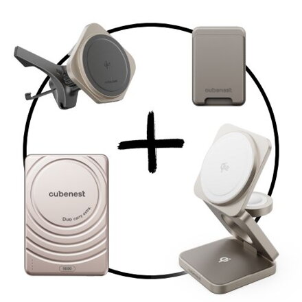 Akční set 4PACK - Qi2 MagSafe nabíječka 3v1 + Qi2 MagSafe nabíječka do auta + MagSafe powerbanka SlimDuo + MagSafe peněženka