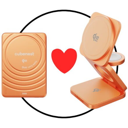 VALENTÝNSKÝ SET 2PACK oranžový - Qi2.2 MagSafe nabíječka 3v1 oranžová + Qi2 MagSafe powerbanka SlimDual oranžová