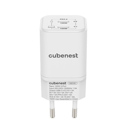 Cubenest PD GaN Nano adaptér 2xUSB-C 100W N2D100