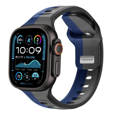 Cubenest Prémiový sportovní řemínek na Apple Watch šedo-modrý