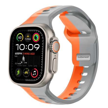 Cubenest Prémiový sportovní řemínek na Apple Watch oranžovo-šedý