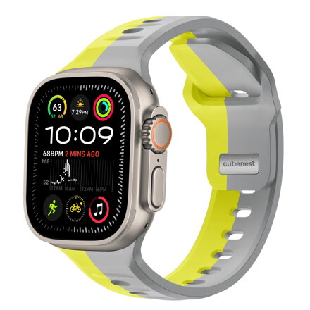 Cubenest Prémiový sportovní řemínek na Apple Watch žluto-šedý