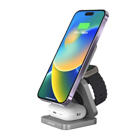 Cubenest 3v1 Skládací bezdrátová magnetická nabíječka S312 Pro šedá