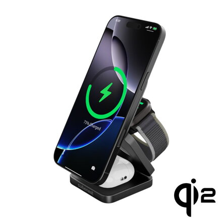 Cubenest 3v1 Qi2 Skládací bezdrátová magnetická nabíječka SQ312 Pro černá