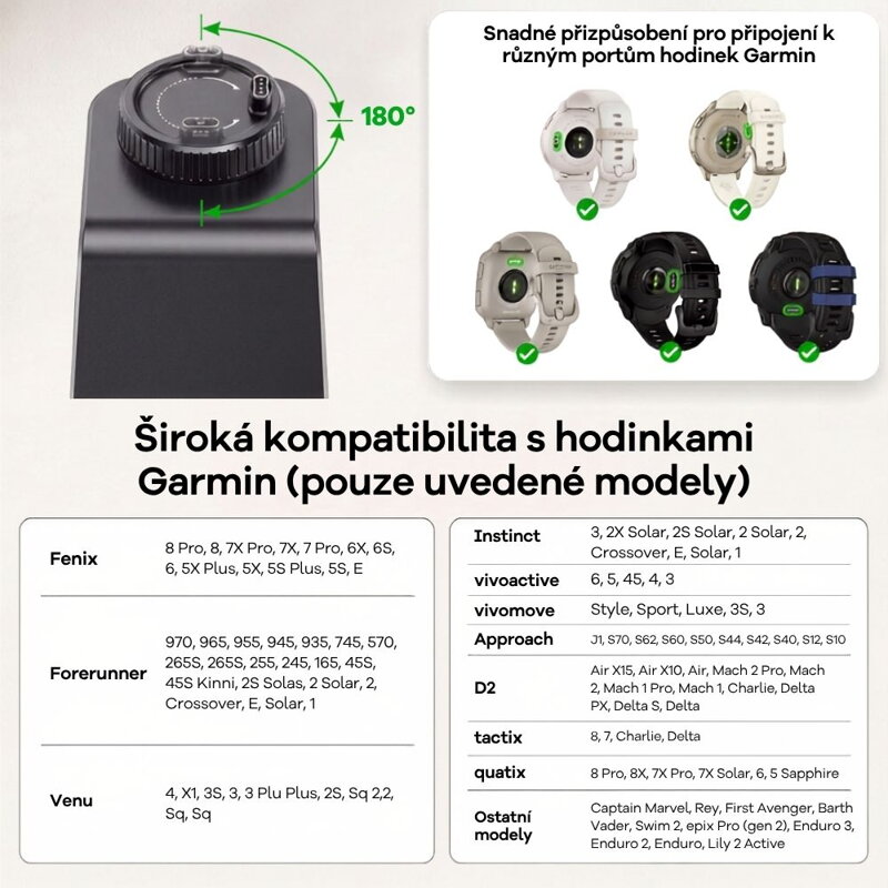 Cubenest 3v1 Qi2.2 Bezdrátová magnetická nabíječka SQ314 Garmin Watch