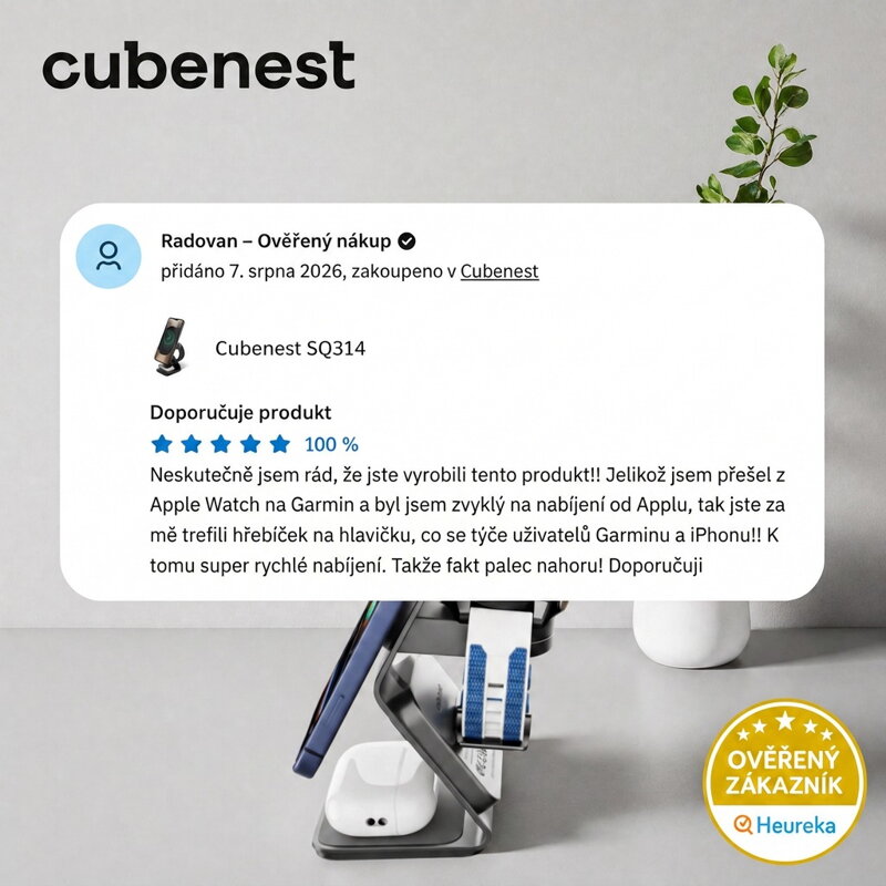 Cubenest 3v1 Qi2.2 Bezdrátová magnetická nabíječka SQ314 Garmin Watch