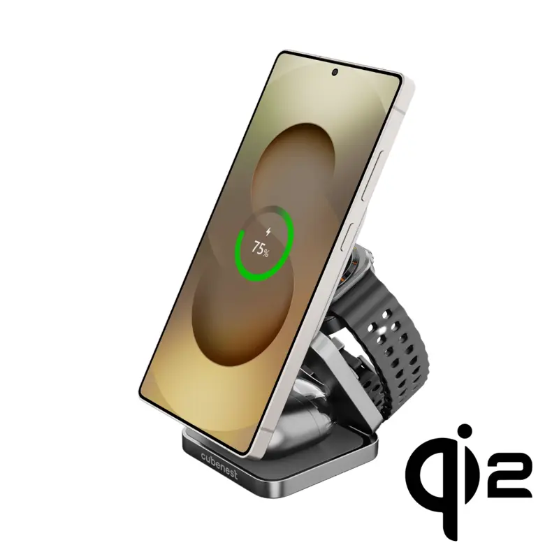 Cubenest 3v1 Qi2 Skládací bezdrátová magnetická nabíječka SQS312 Pro Samsung Watch