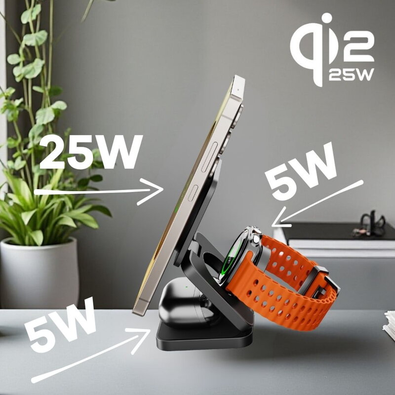 Cubenest 3v1 Qi2.2 Skládací bezdrátová magnetická nabíječka SQS312 Pro Samsung Watch