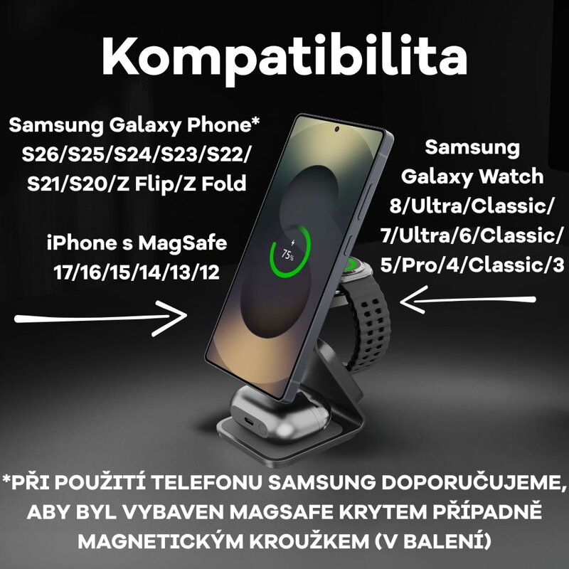 Cubenest 3v1 Qi2.2 Bezdrátová magnetická nabíječka SQS314 Samsung Watch