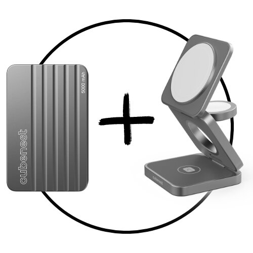 Akční set 2PACK - MagSafe nabíječka 3v1 šedá + MagSafe powerbanka šedá