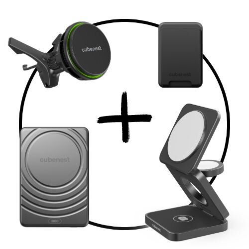 Akční set 4PACK - MagSafe nabíječka 3v1 černá + MagSafe powerbanka UltraSlim + MagSafe peněženka + Chladící MagSafe nabíječka do auta Akční set 4PACK - MagSafe nabíječka 3v1 černá + MagSafe powerbanka UltraSlim + MagSafe peněženka + Chladící MagSafe nabíječka do auta