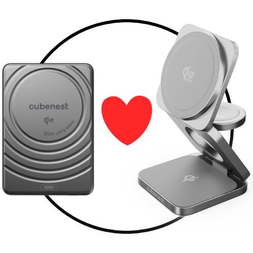 VALENTÝNSKÝ SET 2PACK šedý - Qi2.2 MagSafe nabíječka 3v1 šedá + Qi2 MagSafe powerbanka SlimDual černá