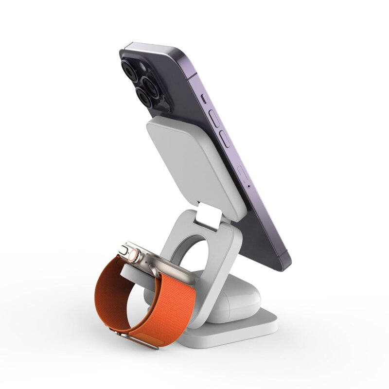 Cubenest 3v1 Skládací bezdrátová magnetická nabíječka E310 bílá