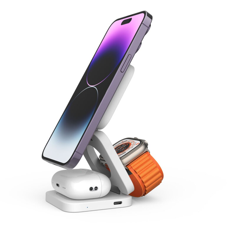 Cubenest 3v1 Skládací bezdrátová magnetická nabíječka E310 bílá