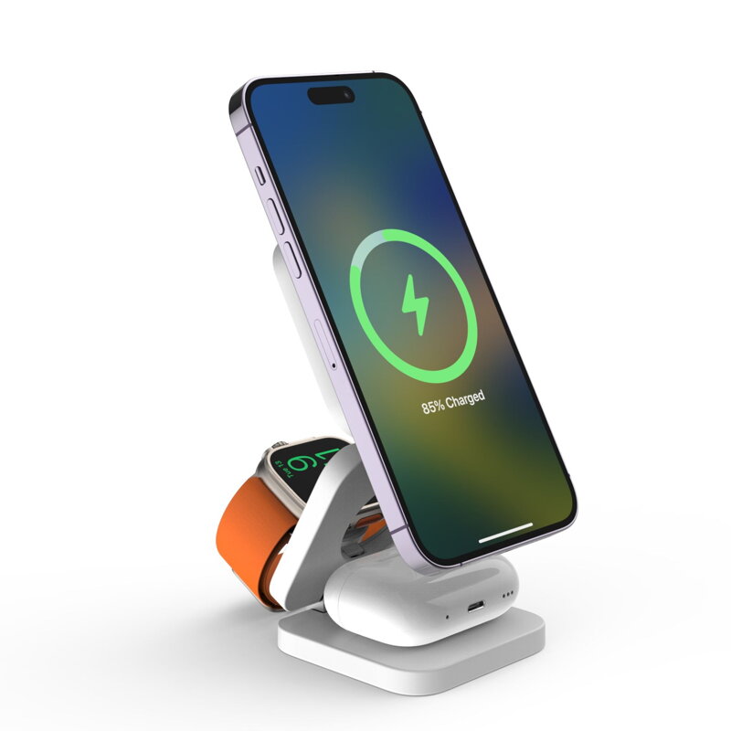 Cubenest 3v1 Skládací bezdrátová magnetická nabíječka E310 bílá