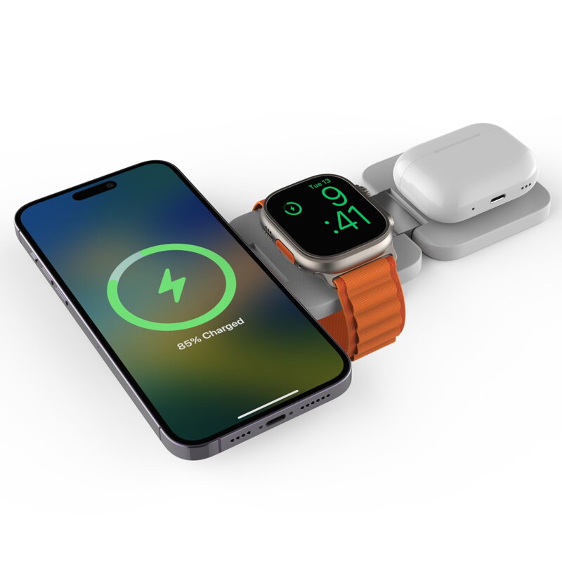 Cubenest 3v1 Skládací bezdrátová magnetická nabíječka E310 bílá