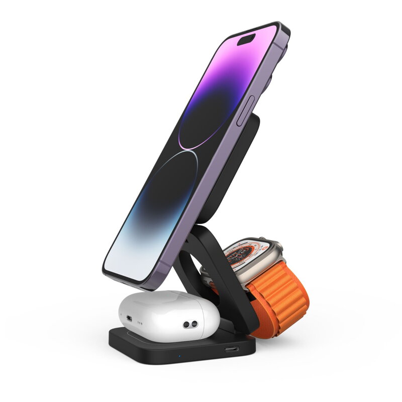 Cubenest 3v1 Skládací bezdrátová magnetická nabíječka E310 šedá