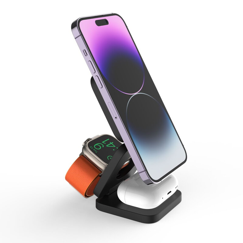 Cubenest 3v1 Skládací bezdrátová magnetická nabíječka E310 šedá