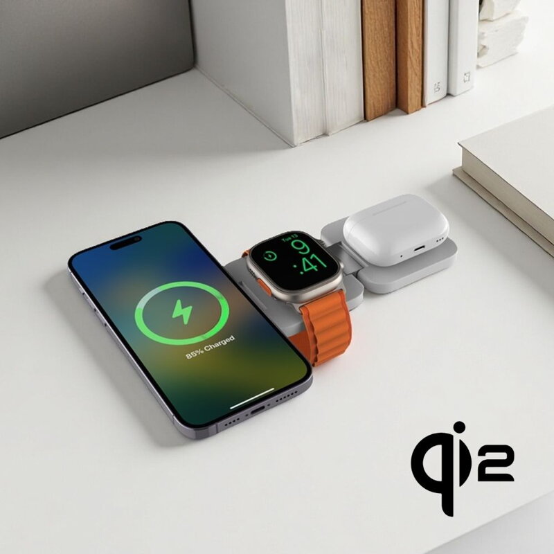 Cubenest 3v1 Qi2 Skládací bezdrátová magnetická nabíječka EQ310 bílá