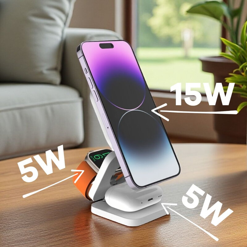 Cubenest 3v1 Qi2 Skládací bezdrátová magnetická nabíječka EQ310 bílá