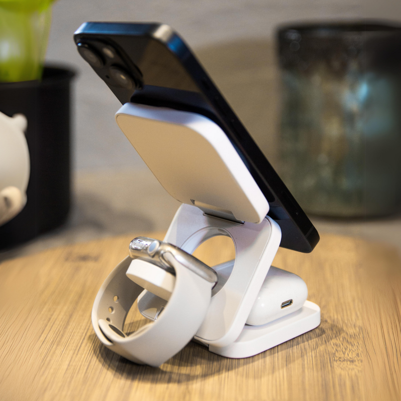 Cubenest 3v1 Skládací bezdrátová magnetická nabíječka E310 bílá