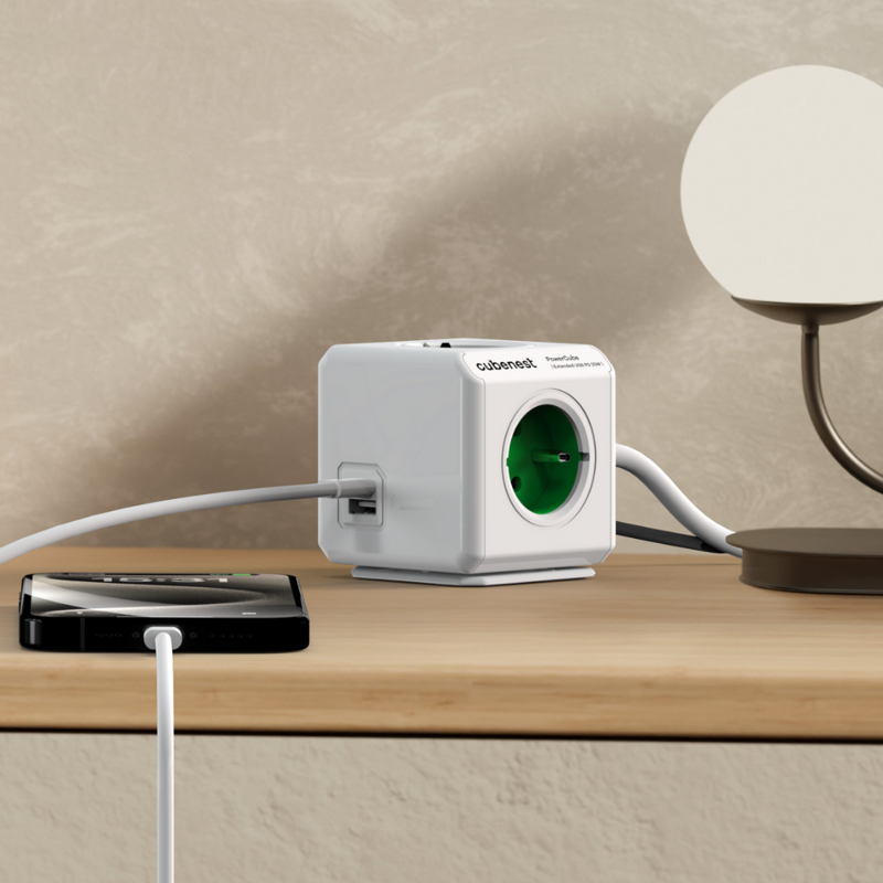 Cubenest PowerCube Extended USB A+C PD 20 W 1,5 m zelená
