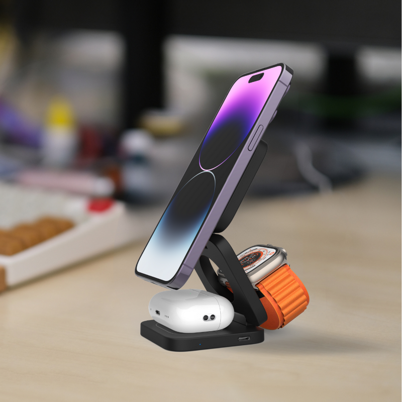 Cubenest 3v1 Skládací bezdrátová magnetická nabíječka E310 šedá