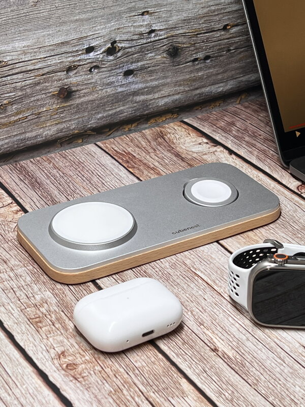 Cubenest 2v1 Bezdrátová magnetická nabíječka K200 stříbrná