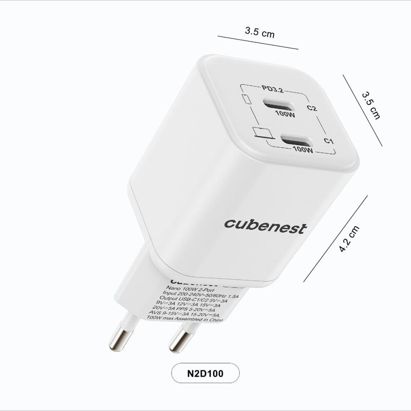 Cubenest PD GaN Nano adaptér 2xUSB-C 100W N2D100