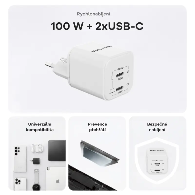 Cubenest PD GaN Nano adaptér 2xUSB-C 100W N2D100