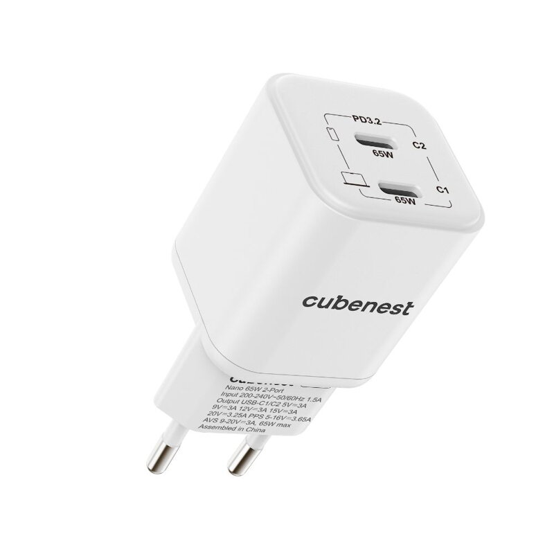 Cubenest PD GaN Nano adaptér 2xUSB-C 65W N2D65