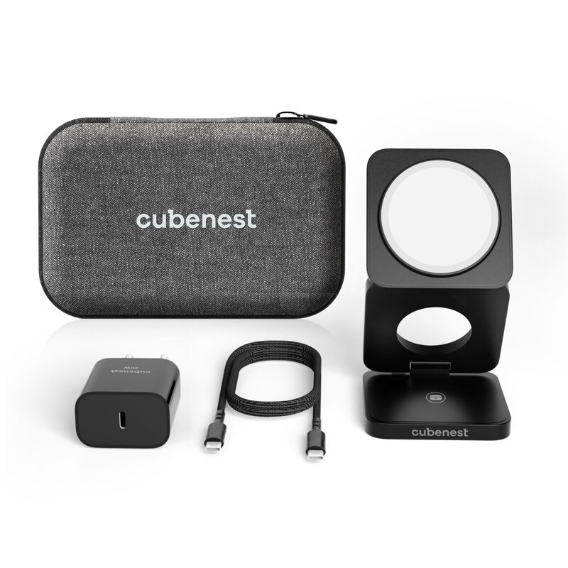 Cubenest 3v1 Skládací bezdrátová magnetická nabíječka S312 Pro černá