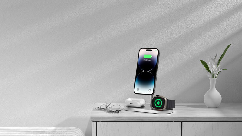 Cubenest 3v1 Bezdrátová magnetická nabíječka S313 Pro stříbrná