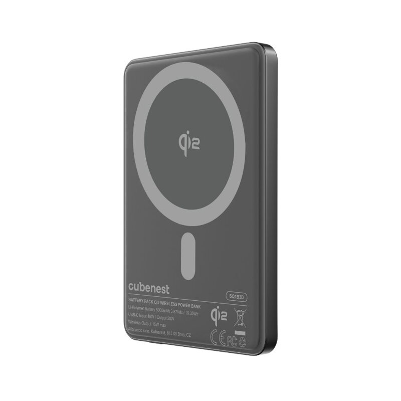 Cubenest Qi2 Magnetická bezdrátová powerbanka SlimDual 5000 mAh SQ1B3D černá