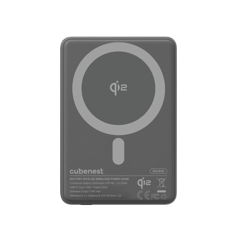 Cubenest Qi2 Magnetická bezdrátová powerbanka SlimDual 5000 mAh SQ1B3D černá