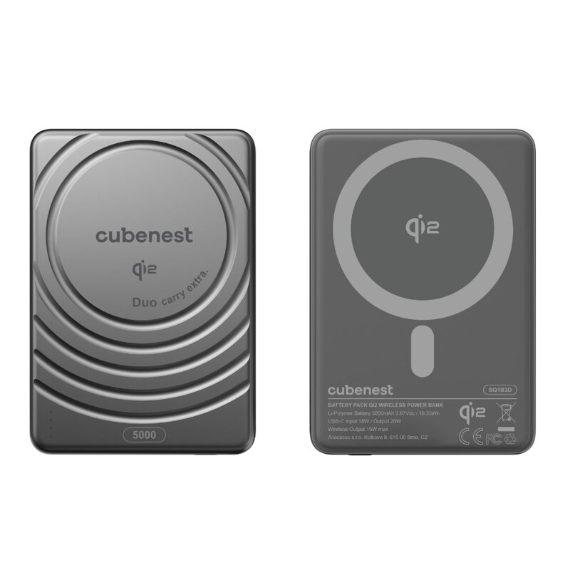 Cubenest Qi2 Magnetická bezdrátová powerbanka SlimDual 5000 mAh SQ1B3D černá