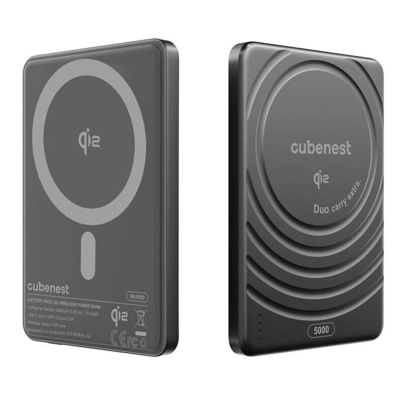 Cubenest Qi2 Magnetická bezdrátová powerbanka SlimDual 5000 mAh SQ1B3D černá