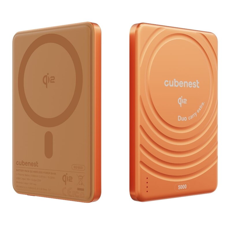 Cubenest Qi2 Magnetická bezdrátová powerbanka SlimDual 5000 mAh SQ1B3D oranžová