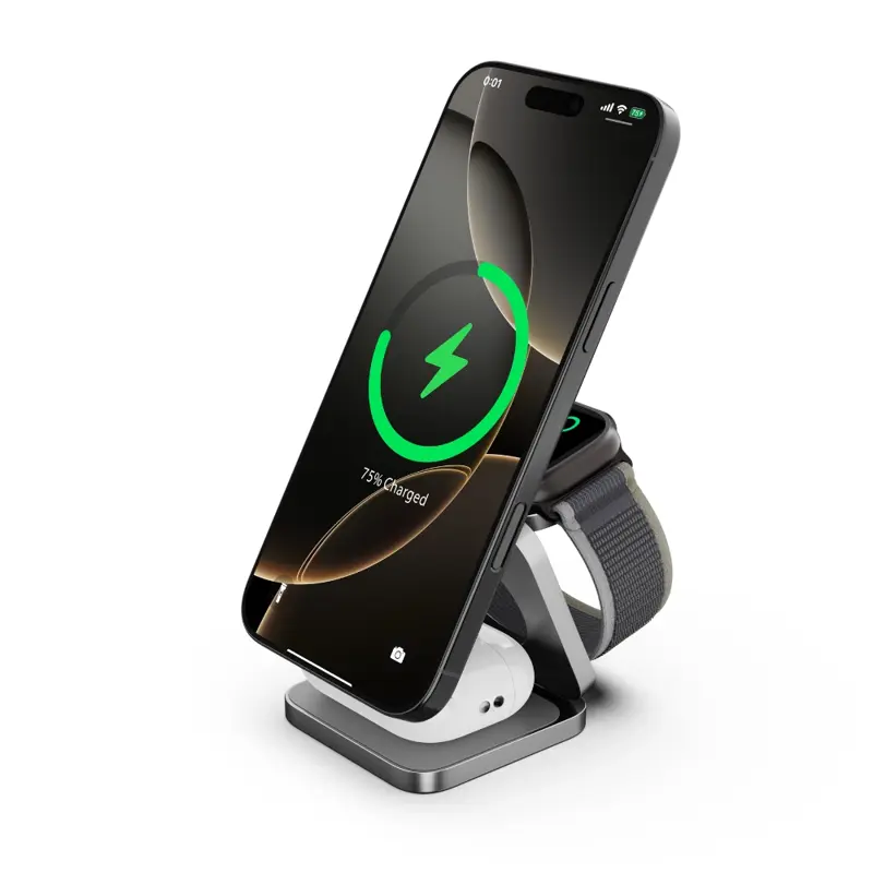 Cubenest 3v1 Qi2.2 Skládací bezdrátová magnetická nabíječka SQ312 Ultra šedá