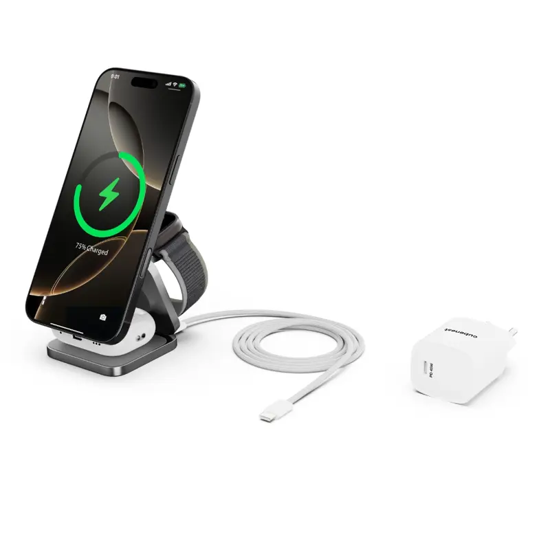 Cubenest 3v1 Qi2.2 Skládací bezdrátová magnetická nabíječka SQ312 Ultra šedá