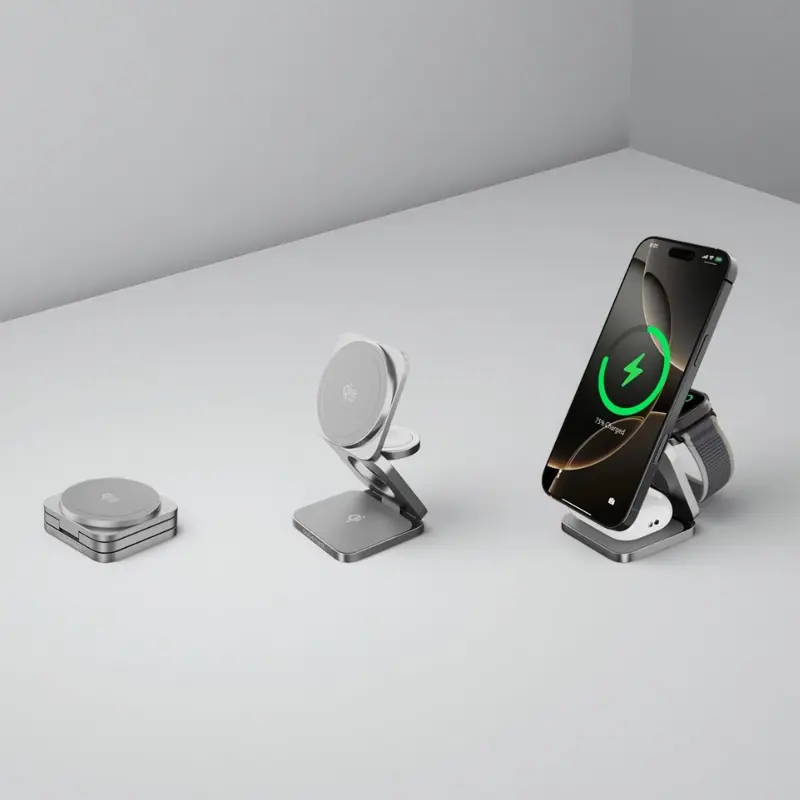 Cubenest 3v1 Qi2.2 Skládací bezdrátová magnetická nabíječka SQ312 Ultra šedá