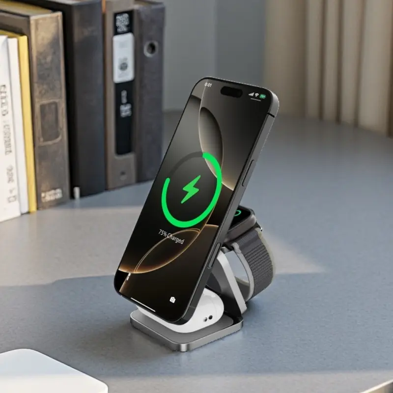 Cubenest 3v1 Qi2.2 Skládací bezdrátová magnetická nabíječka SQ312 Ultra šedá