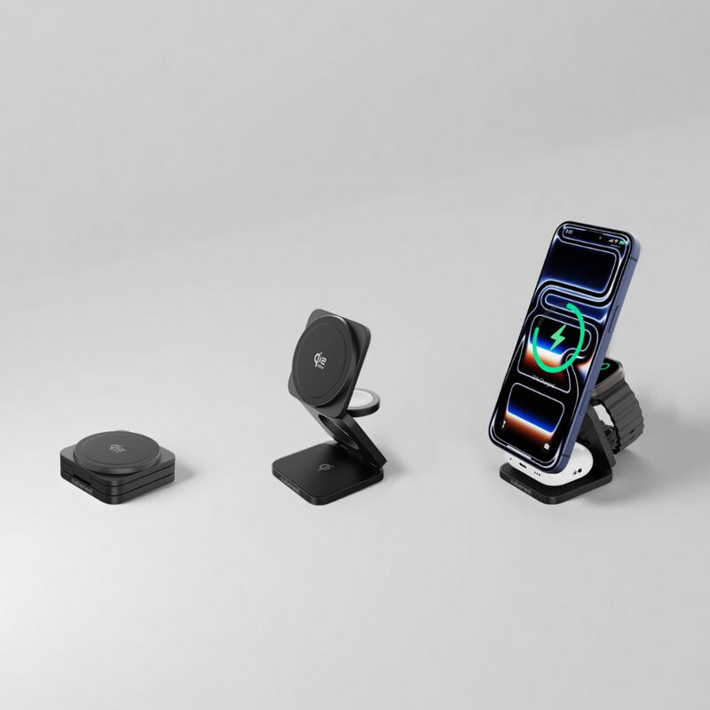Cubenest 3v1 Qi2.2 Skládací bezdrátová magnetická nabíječka SQ312 Ultra černá
