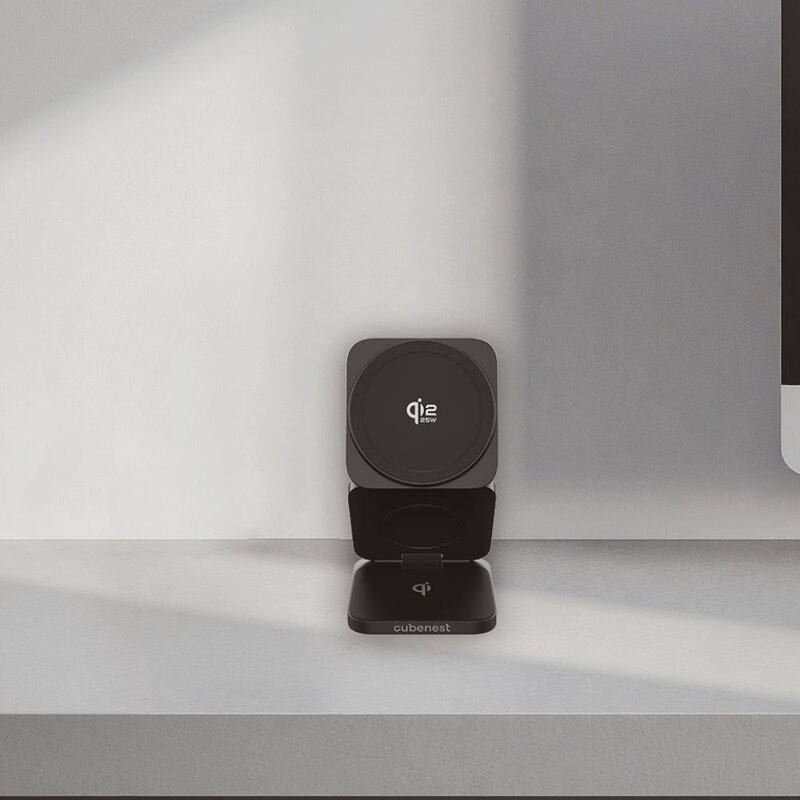 Cubenest 3v1 Qi2.2 Skládací bezdrátová magnetická nabíječka SQ312 Ultra černá