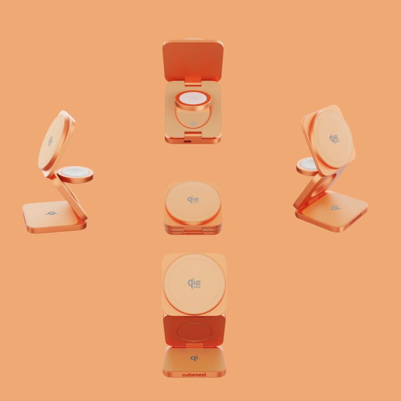 Cubenest 3v1 Qi2.2 Skládací bezdrátová magnetická nabíječka SQ312 Ultra oranžová