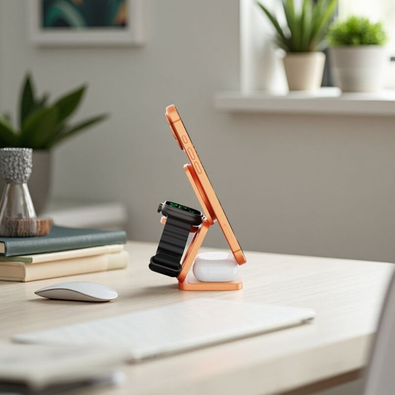 Cubenest 3v1 Qi2.2 Skládací bezdrátová magnetická nabíječka SQ312 Ultra oranžová